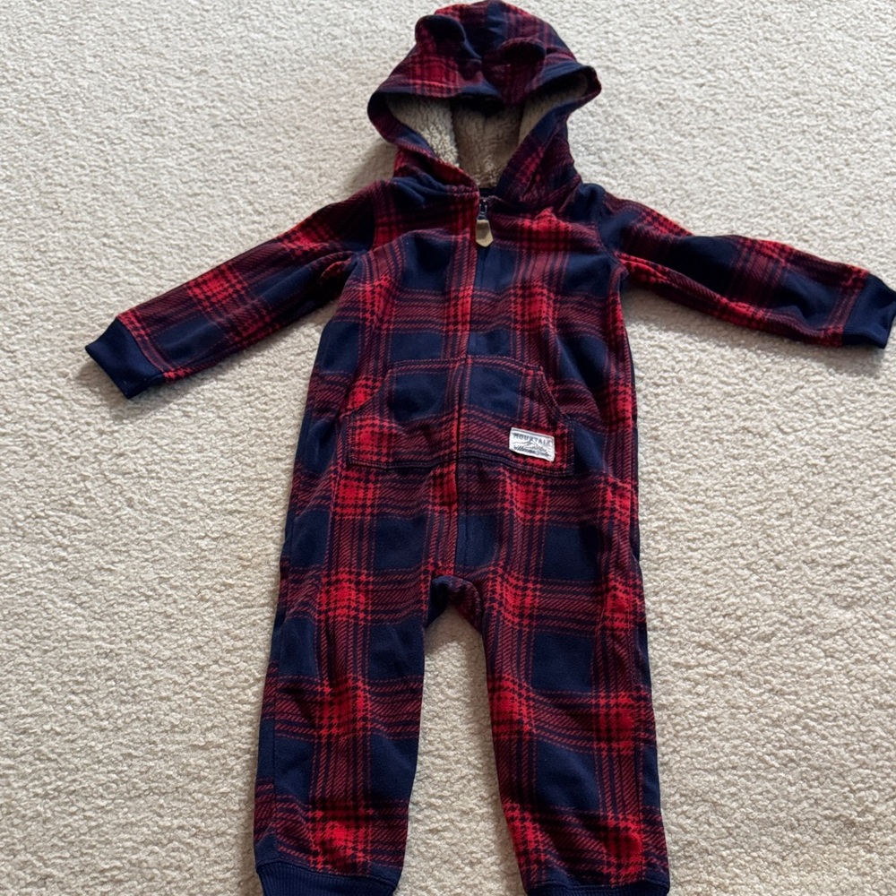 Carter's Red and Blue Plaid Hooded Footie